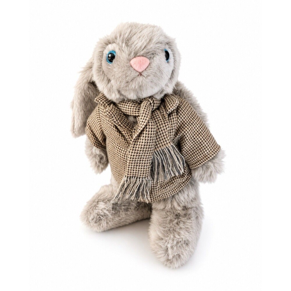 North American Bear Snuggle Bunny Plush Rabbit Gray Houndstooth Coat Scarf Toy